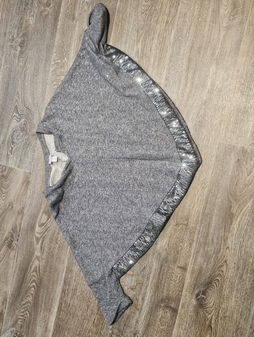 Gray Girls Crewneck Tunic Sweater with Metallic Hem
